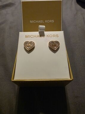 Michael Kors Rose Gold Heart MK Pavé Stud Earrings